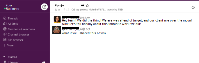 Example Slack Channel of sharing news via blog posts